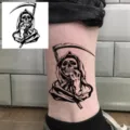 Grim reaper skull tattoo sticker variant, black gothic design body art accessory item. - HA058