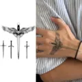 Temporary tattoo sticker winged sword dagger gothic totem body art waterproof sticker for hand back - Angel Sword Cross (HA070) / 8x8cm