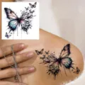 Watercolor shattered butterfly temporary tattoo sticker for shoulder and hand body art display - HA200 / 8x8cm