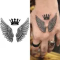 Angel wings and crown temporary tattoo sticker, realistic design for hand body art decor. - Angel Wings Crown (HA071) / 8x8cm