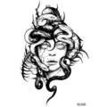 Gothic black white Medusa temporary tattoo sticker, snake hair design for hand foot body art. - HL060