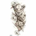 Lion family and floral temporary tattoo sticker for arm body art design model NZ624 - Lion Family Style (NZ624) / 19.8x9.6CM