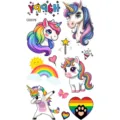 Lindo adhesivo de tatuaje temporal de unicornio arcoíris para brazo mano arte corporal. - Patrón CD078 / 12x6.8cm