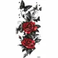 Temporary rose butterfly tattoo sticker, black and red floral body art variant. - Rose Butterfly Style (FO093) / 15x7CM