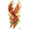 Adesivo tatuaggio temporaneo fenice colorata, design di uccello vivace per decorazione - Stile Fenice di Fuoco (NZ1080) / 19.8x9.6CM