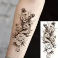 Lion family temporary tattoo sticker sketch style floral arm body art waterproof 1pcs - Lion Cubs Style (NZ626) / 19.8x9.6CM