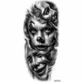 Dark gothic clown temporary tattoo sticker for arm, realistic black and white horror design. - NZ1272 Torn Clown Mask Style / 19.8x9.6CM