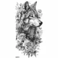 Black and white wolf rose tattoo sticker for arm body art, temporary waterproof transfer. - Wolf and Rose Style (NZ573) / 19.8x9.6CM