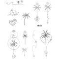 Foglio di adesivi per tatuaggi temporanei bianco e nero minimalista con palme e onde. - HM128 (Elementi Oceanici)