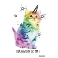 Stickers tatuaggio temporaneo gattino arcobaleno unicorno, design artistico corpo carino colorato. - SW205 Gattino Unicorno / 9.8x5.8cm