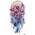 Waterproof watercolor dreamcatcher tattoo sticker with roses and blue feathers for arm art. - Dreamcatcher (NZ500)
