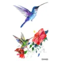 Watercolor Hummingbird Red Flower Temporary Tattoo Sticker Body Art Hand Arm Neck Decor - Hummingbird Pattern (SW489) / 9.8x5.8cm