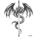 Adesivo per tatuaggio temporaneo drago spada in bianco e nero design gotico cool - HM165 (Drago e Spada)