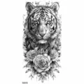 Tiger rose temporary tattoo sticker black white floral body art for arms and legs NZ578 - Tiger and Rose Style (NZ578) / 19.8x9.6CM