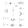 Foglio di tatuaggi temporanei per dita neri e bianchi minimalisti con stelle e luna - HM098 (Mini Stelle e Luna)