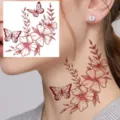 Adesivo per tatuaggio temporaneo farfalla rossa impermeabile arte corporea design - HA017 / 8x8cm