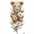 Lion family flower temporary tattoo sticker for arm body art waterproof realistic design - Lion Family Style (NZ621) / 19.8x9.6CM