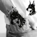 Temporary tattoo sticker featuring fierce Doberman dog design with spiked collar for daily style. - HL009 / 12x8cm