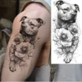 Temporary arm tattoo sticker featuring a realistic dog and flower design for men and women style. - Dog and Floral Style (NZ661) / 19.8x9.6CM