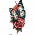 Butterfly and red rose temporary tattoo sticker, vibrant floral body art design for arms. - Butterfly Red Rose Style (NZ1149) / 19.8x9.6CM