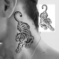 Temporary waterproof tattoo sticker featuring fierce black tiger design for neck and body. - HS148 / 9.8x5.8cm