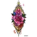 Autocollant de tatouage temporaire floral coloré avec motif rose et lotus, variante SW557. - SW557 / 9.8x5.8cm