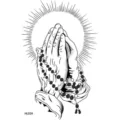Black and white praying hands rosary tattoo sticker temporary body art design for hand or arm. - HL024