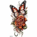 Butterfly and rose temporary tattoo sticker, colorful floral body art design for arms style. - Patterned Butterfly Rose Style (NZ1151) / 19.8x9.6CM