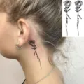 Adesivo per tatuaggio temporaneo rosa line art minimalista con scritta love collo - HS010