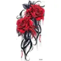 Temporary tattoo sticker featuring red roses and black artistic floral design for body art. - Classic Red Black Rose Style (FO128) / 15x7CM