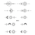 Set di tatuaggi temporanei minimalisti in bianco e nero con sole, luna e stella disegni. - HM122 (Sole e Luna Geometrici)