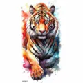 Waterproof watercolor tiger temporary tattoo sticker, vibrant body art design for arms and legs. - Tiger (NZ921)