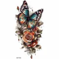 Butterfly rose temporary tattoo sticker for arm, waterproof body art design variant. - Spread Butterfly Rose Style (NZ1153) / 19.8x9.6CM