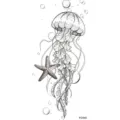 Jellyfish Starfish Temporary Tattoo Sticker Black Line Art Body Art Waterproof Design - FO440