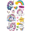 Hoja de pegatina de tatuaje temporal de unicornio arcoíris con lindos diseños de dibujos. - Patrón CD083 / 12x6.8cm