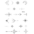 Foglio di tatuaggio temporaneo minimalista in bianco e nero con motivi geometrici di stelle e luna. - HM106 (Punto Linea Stelle e Luna)