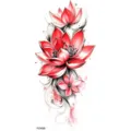 Red lotus temporary tattoo sticker for hand wrist leg body art waterproof design - Ink Red Flower Style (FO499) / 15x7CM