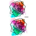 Autocollant de tatouage temporaire rose aquarelle géométrique, art corporel floral coloré. - SW560 / 9.8x5.8cm