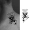 Adesivo per tatuaggio temporaneo teschio gotico impermeabile per collo, arte corporea - HM028 / 10x8cm
