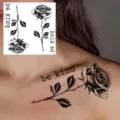 Rose branch temporary tattoo sticker featuring be kind text style design for body art. - HA049 / 8x8cm