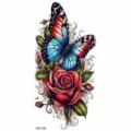 Colorful butterfly and red rose temporary tattoo sticker for arm, stylish body art design. - Classic Butterfly Rose Style (NZ1154) / 19.8x9.6CM