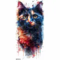 Watercolor cat temporary tattoo sticker for arm body art waterproof cute design - Cat (NZ1213)