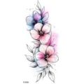 Watercolor Floral Temporary Tattoo Sticker, Pink and Blue Flower Design for Wrist and Leg - Watercolor Floral Style (FO498) / 15x7CM