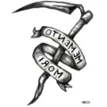Adesivo per tatuaggio temporaneo minimalista in bianco e nero con falce gotica, stile dark. - HM032 (Falce e Nastro)