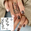 Temporary finger tattoo stickers featuring botanical leaf, rose, star and heart line art. - HA080 / 8x8cm