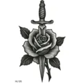 Black and white rose and dagger tattoo sticker, retro temporary body art variant HL125. - HL125