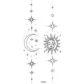 Minimalist celestial temporary tattoo sheet featuring sun moon and stars line art design. - FO471