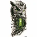New watercolor animal temporary tattoo sticker for arm body art waterproof realistic design. - Owl and Forest (NZ210)