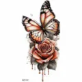 Temporary tattoo sticker butterfly and rose design waterproof body art for arm decoration - Ink Drip Butterfly Style (NZ1157) / 19.8x9.6CM