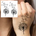 Dandelion temporary tattoo sticker for hand body art, waterproof black floral tattoo design. - HA084 / 8x8cm